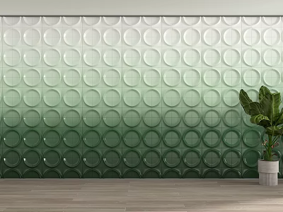 Green Gradient Circular Pattern Tile Partition With Wooden Floor And Green Plant 3d model