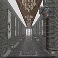 Traditional Teahouse Interior Design With Long Wooden Table And Decorative Display Shelves