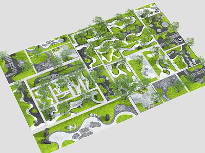 Garden Landscape Design With Winding Paths Water Features Stones And Trees 3d model