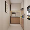 Modern Kitchen Interior Design With Light Wood Cabinets Countertop Appliances And Hanging Utensils