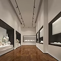 Ceramic Exhibition Hall Interior Design With Display Cases Wooden Floor And Track Lighting