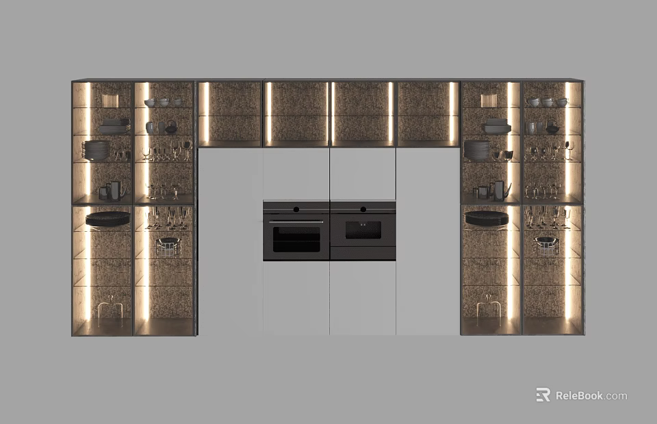 Modern Luxury Wine Cabinet Design With Glass Doors And LED Lighting Shelves 3d model 