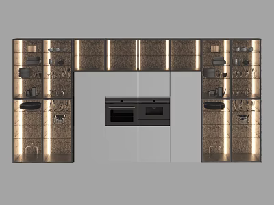 Modern Luxury Wine Cabinet Design With Glass Doors And LED Lighting Shelves 3d model