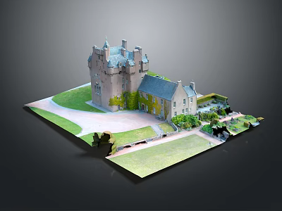 Historic Castle Architecture With Stone Towers Green Lawn Path And Garden Design 3d model