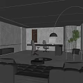Modern Office Interior With Black Ceiling Curved Floor Lamp Desk Sofa And Plants