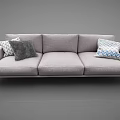 Modern Light Gray Fabric Three Seater Sofa With Decorative Throw Pillows 3d model