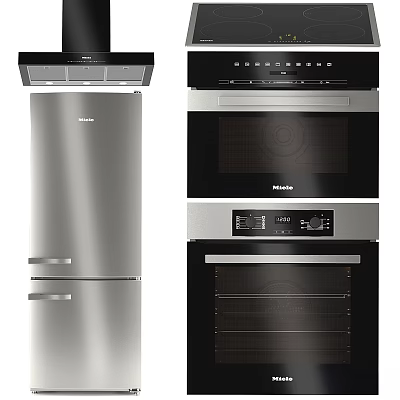 Modern Kitchen Appliances With Stainless Steel Refrigerator Microwave Oven And Sleek Design 3d model