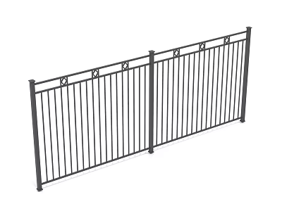 Modern Outdoor Black Metal Fence With Vertical Slats And Decorative Top 3d model