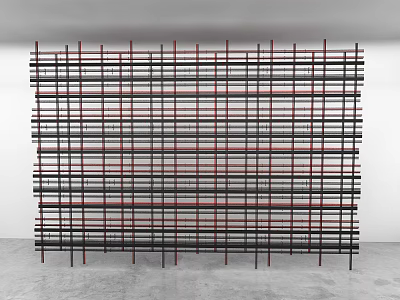 Abstract Grid Structure With Black And Red Lines On White Background Gray Floor 3d model