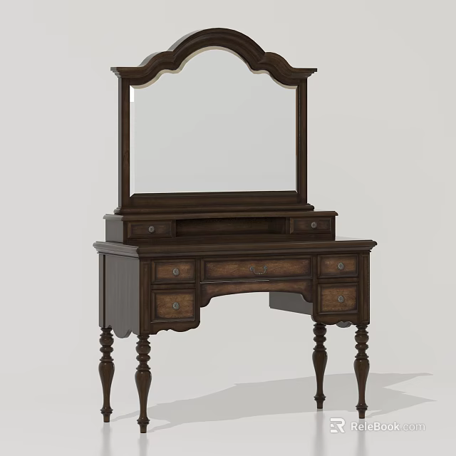 Classic Wooden Dressing Table With Mirror And Carved Legs Vintage Design 3d model 