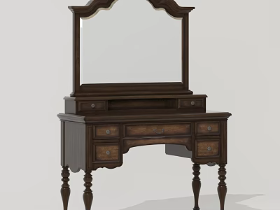 Classic Wooden Dressing Table With Mirror And Carved Legs Vintage Design 3d model