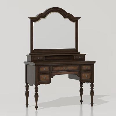 Classic Wooden Dressing Table With Mirror And Carved Legs Vintage Design 3d model