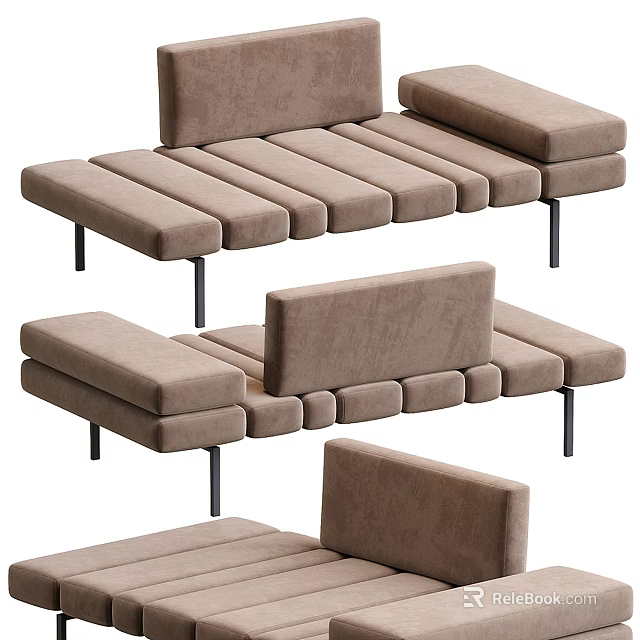 Modern Beige Chaise Lounge With Cushioned Seats Metal Legs And Comfortable Design 3d model 