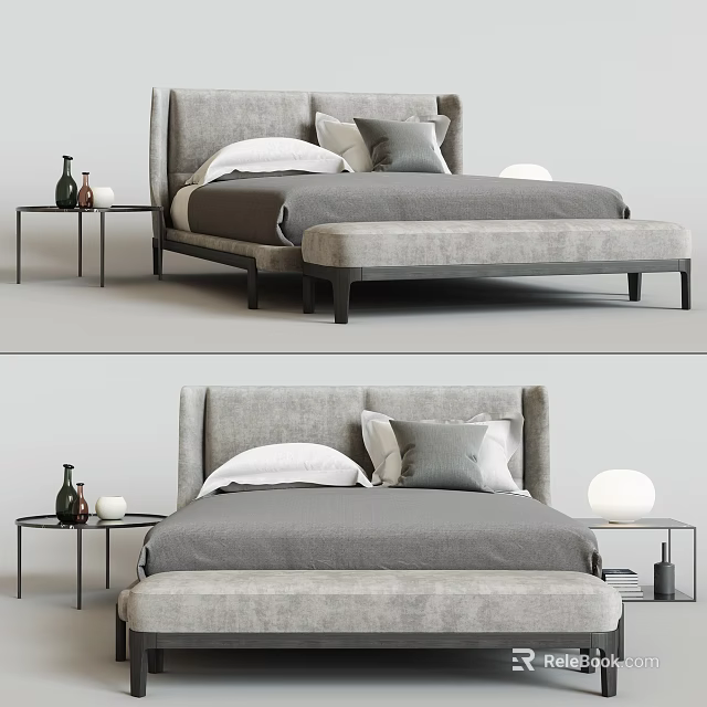 Modern Single Sofa In Gray Fabric With Accent Pillows And Side Table Decor 3d model