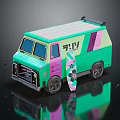 Colorful Mario Themed Van Model With Surfboard And Vibrant Design