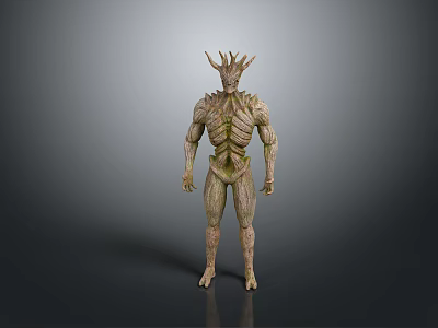 Humanoid Tree Creature with Bark Texture Body and Branch Like Head Structure 3D Character Design 3d model