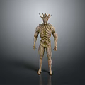 Humanoid Tree Creature with Bark Texture Body and Branch Like Head Structure 3D Character Design