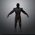 Futuristic Armored Character With Black Red Silver Mechanical Armor Standing Pose