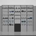 Modern Display Shelves with Cleansing Products and Baby Items Arranged Neatly in Retail