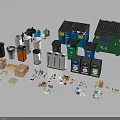 Colorful Recycling Waste Bins With Various Trash Items And Containers