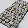 Natural Stone Stepping Stones With Irregular Shapes Black Gravel And Small Green Plants