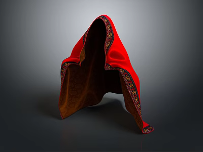 Traditional Red Cloak With Intricate Decorative Trim And Brown Lining 3d model
