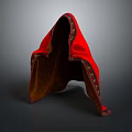 Traditional Red Cloak With Intricate Decorative Trim And Brown Lining