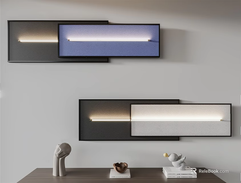 Modern Interior Wall Decor With LED Lighted Rectangular Panels Black Blue Gray White 3d model