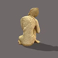 Golden Seated Buddha Sculpture With Intricate Robe Details And Meditating Pose