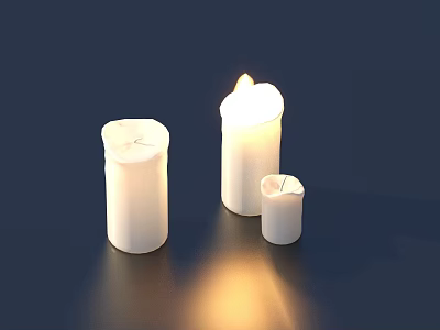 White Decorative Candles With Lit Flame And Different Sizes For Home Use 3d model