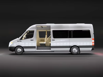 White Passenger Van With Open Door And Spacious Interior Seats 3d model