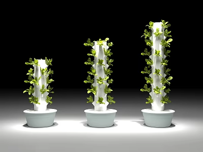 Vertical Farming Agricultural Equipment with White Column Structures Bases and Green Plants 3d model