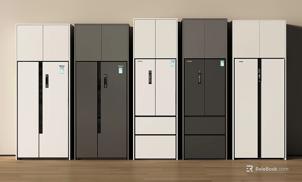Modern Refrigerators In White Gray Black Colors With Different Styles 3d model 