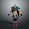 Detailed Medieval Warrior Armor With Green Cape And Gold Accents