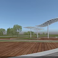 Modern Solar Pergola Structure With White Columns Green Grass And Trees 3d model