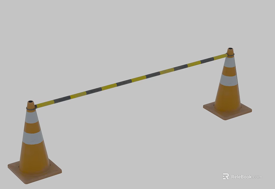 Orange Traffic Cones With Yellow Black Barrier Tape For Road Safety 3d model 