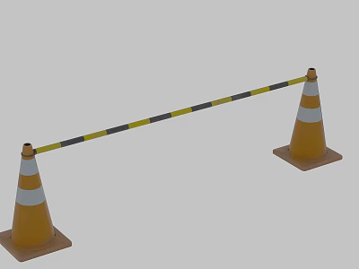 Orange Traffic Cones With Yellow Black Barrier Tape For Road Safety 3d model