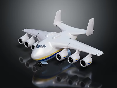 White Passenger Aircraft With Yellow Blue Stripes And Four Engines 3D Render 3d model