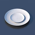 White Patterned Tableware Set With Stacked Oval And Round Plates 3d model