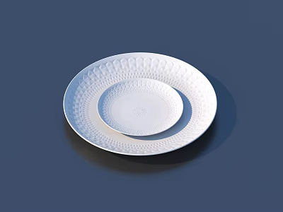 White Patterned Tableware Set With Stacked Oval And Round Plates 3d model