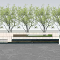 Modern Landscape Feature Wall Design With Green Trees And Stone Panels 3d model