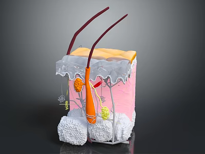 Medical Device Anatomical Skin Structure Model Displaying Layers Hair Follicles And Vessels 3d model