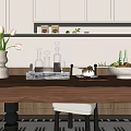 Modern Restaurant Interior With Wooden Dining Table Chairs Decorative Plants And Patterned Rug