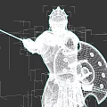 Game Movie Character Ancient Warrior With Armored Helmet Sword And Shield