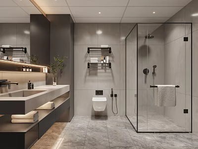 Sleek Modern Bathroom Interior Design With Glass Shower Enclosure Vanity And Marble Tiles 3d model