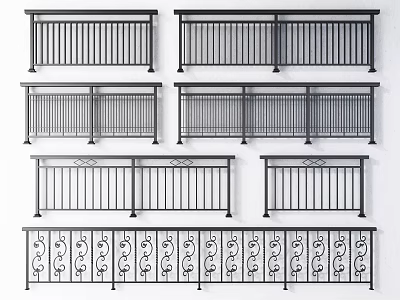 Different Styles Of Metal Railings Featuring Decorative Patterns And Simple Designs 3d model