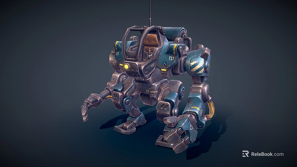 Smart Machine Quadruped Robot With Blue Gray Body Cockpit And Yellow Details 3d model 