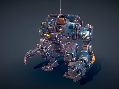 Smart Machine Quadruped Robot With Blue Gray Body Cockpit And Yellow Details 3d model