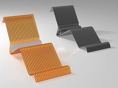 Modern Leisure Chairs Orange And Black Striped Folding Design For Contemporary Living Spaces 3d model