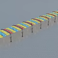 Colorful Event Entrance Arch With Decorative Canopy And Lined Street Lamps